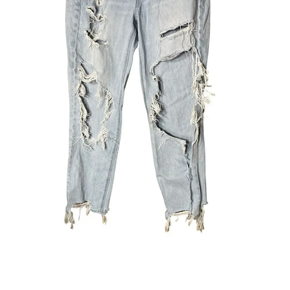 American Eagle Comfort Stretch Waistband‎ Ripped Mom Jeans Light Wash Size 4 - Picture 3 of 10